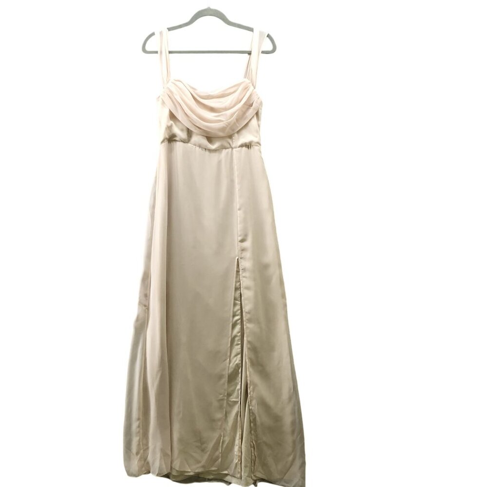 Birdie Grey Drape Cowl Neck Dress S Champagne Cream Chiffon Bridesmaid Maxi